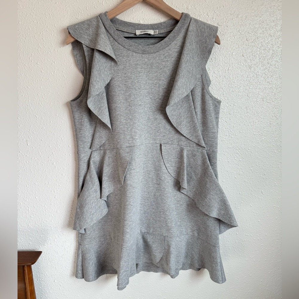 Goen J cotton gray ruffle dress with pockets